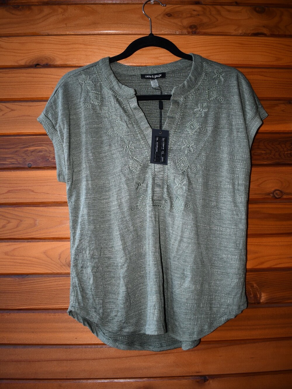Cable & Gauge Olive Green Short Sleeve Top
